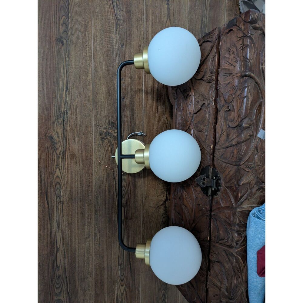 Modern Globe Vanity Light 3-Light Fixture Gold Black Mid Century